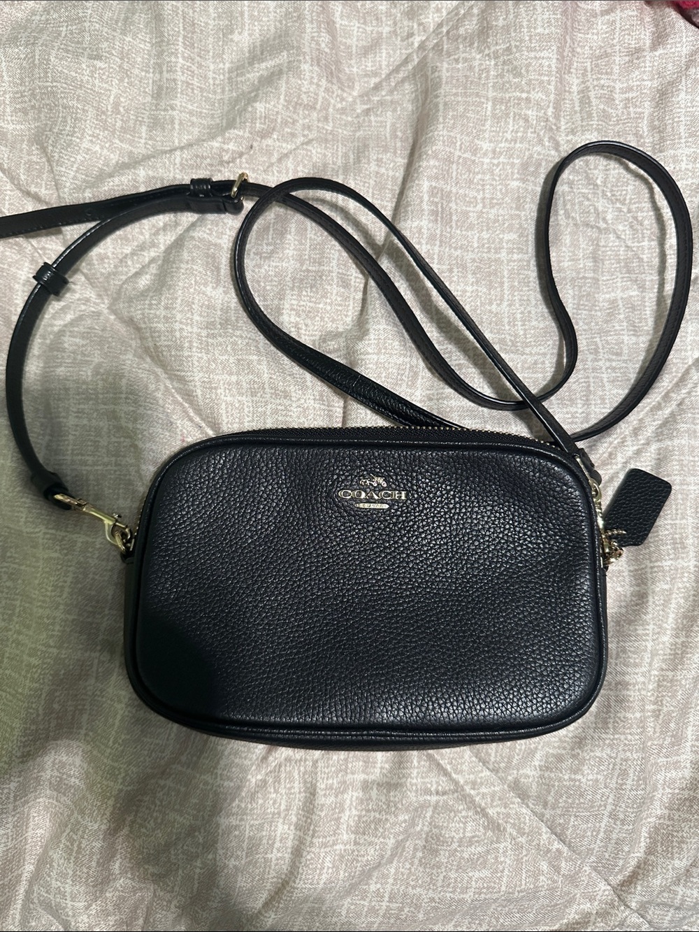 Coach Black Pebbled Leather Crossbody with Gold Hardware